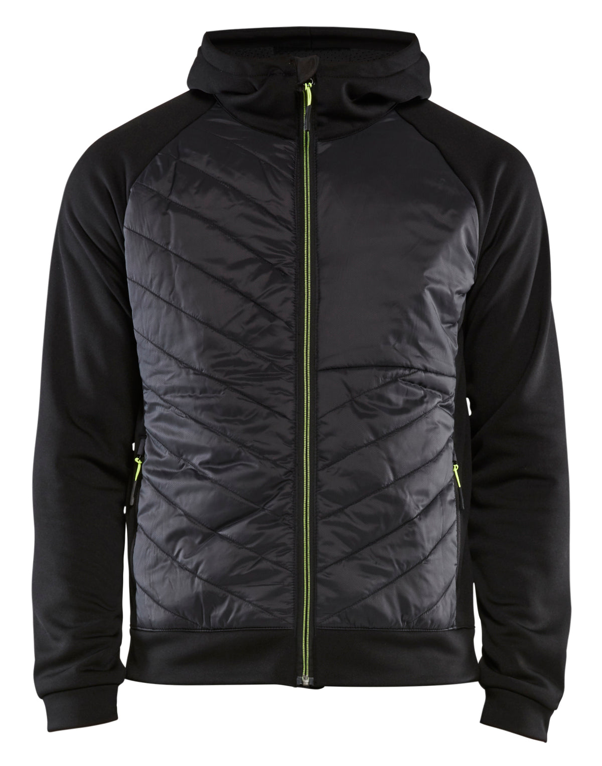 Hooded Hybride Sweatshirt met Rits 3463 - Zwart/High Vis Geel