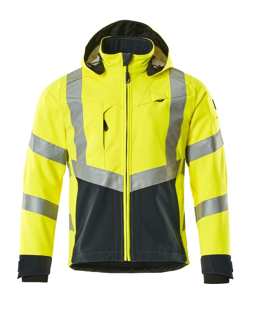Softshell jas 15502 - 17010 - hi-vis geel/donkermarine