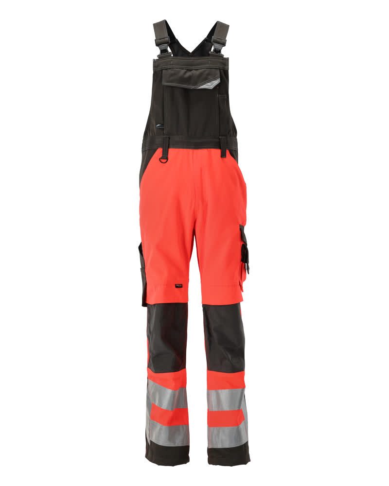 Amerikaanse overall met kniezakken 15569 - 22218 - hi-vis rood/donkerantraciet