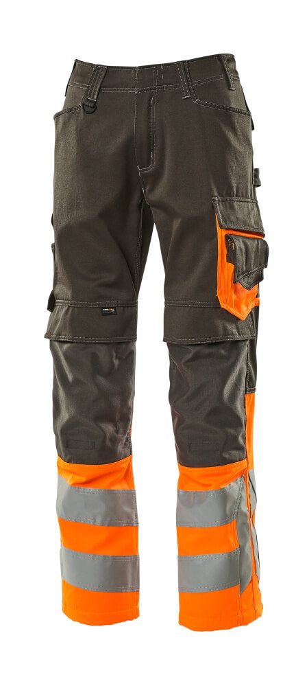 Broek met kniezakken 15679 - 1814 - donkerantraciet/hi-vis oranje
