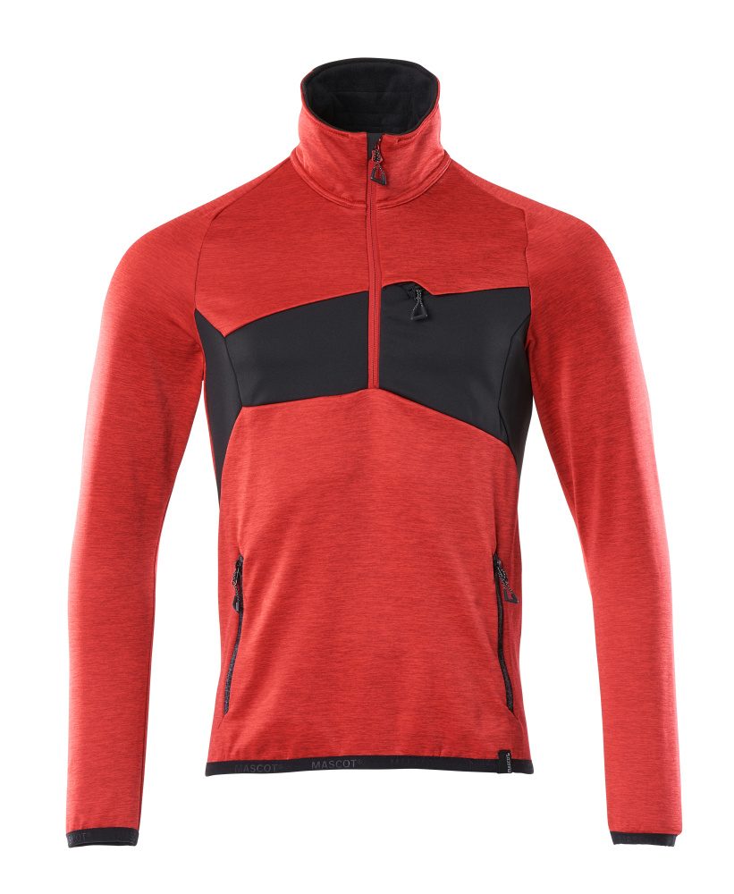 Fleecetrui met korte rits 18003 - 20209 - signaalrood/zwart