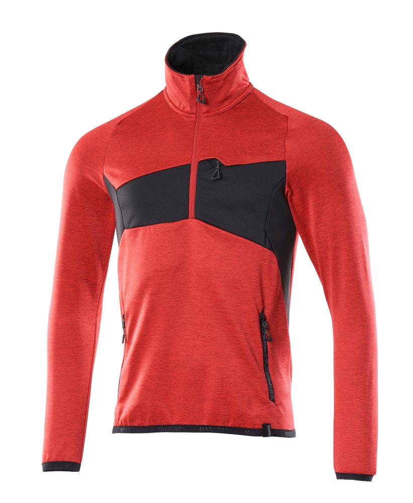 Fleecetrui met korte rits 18003 - 20209 - signaalrood/zwart