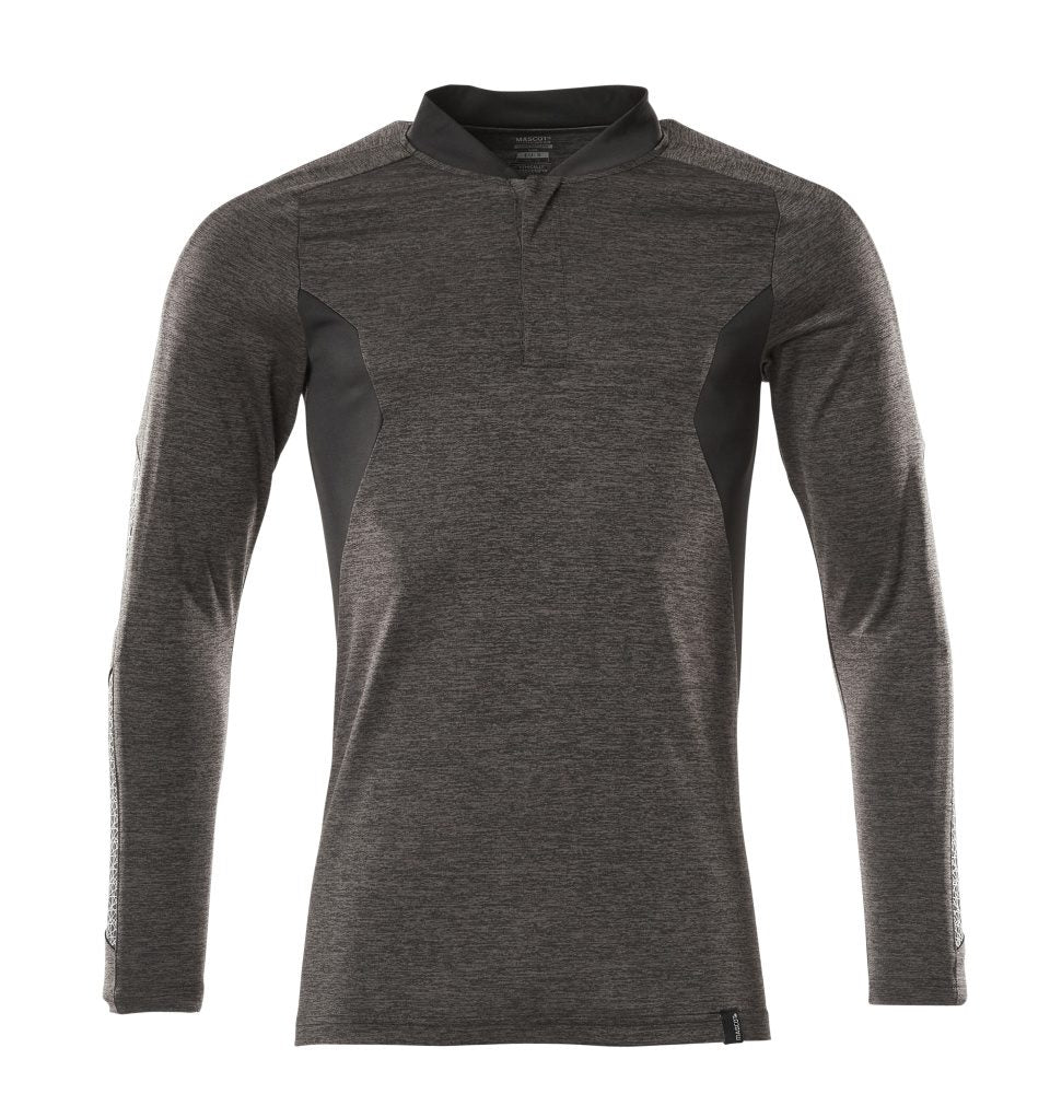 Poloshirt lange mouwen 18081 - 1809 - donkerantraciet-gemêleerd/zwart