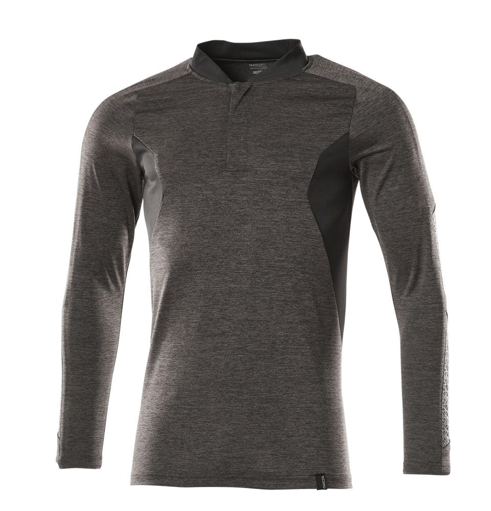 Poloshirt lange mouwen 18081 - 1809 - donkerantraciet-gemêleerd/zwart