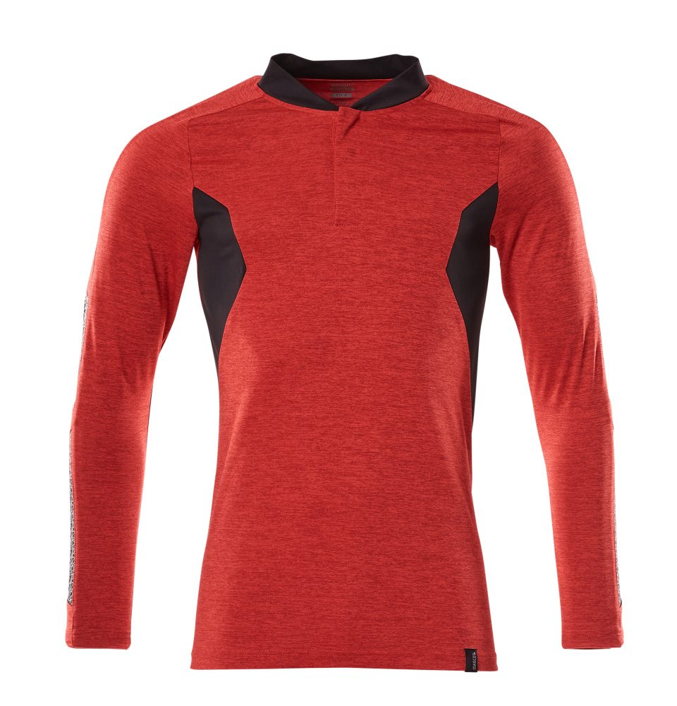 Poloshirt lange mouwen 18081 - 20209 - signaalrood-gemêleerd/zwart