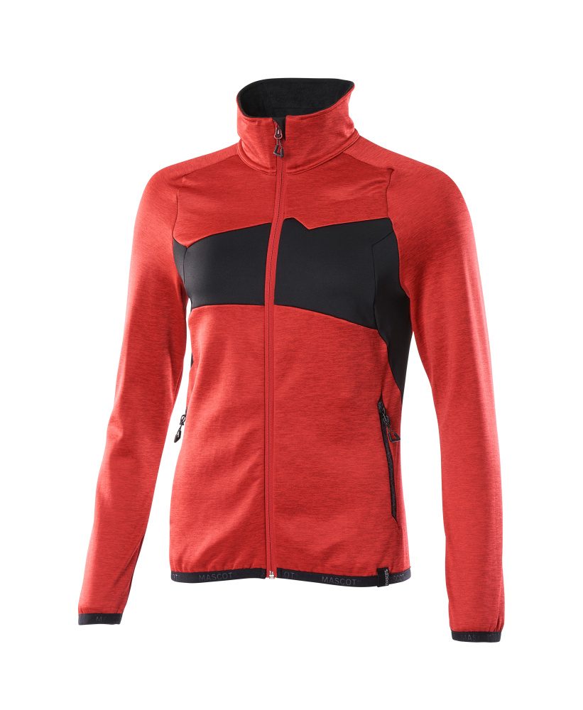 Fleecetrui met rits Dames 18153 - 20209 - signaalrood/zwart
