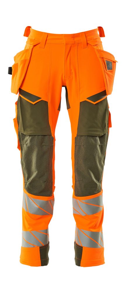 Broek met spijkerzakken 19031 - 1433 - hi-vis oranje/mosgroen