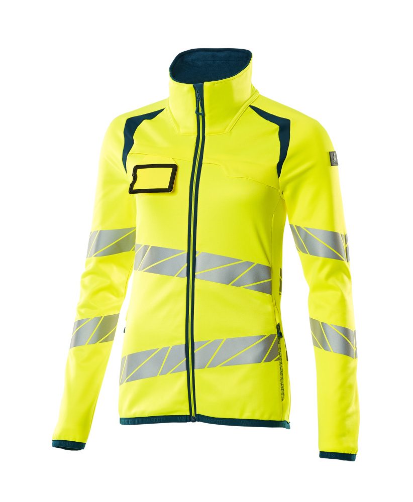 Fleecetrui met rits Dames 19153 - 1744 - hi-vis geel/donkerpetrol