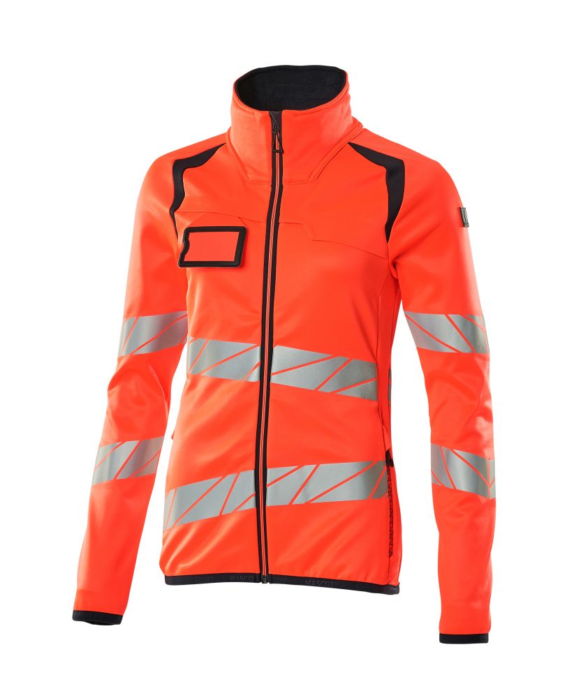 Fleecetrui met rits Dames 19153 - 22210 - hi-vis rood/donkermarine