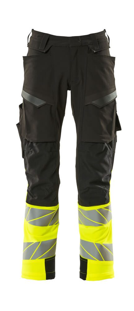 Broek met kniezakken 19179 - 0917 - zwart/hi-vis geel