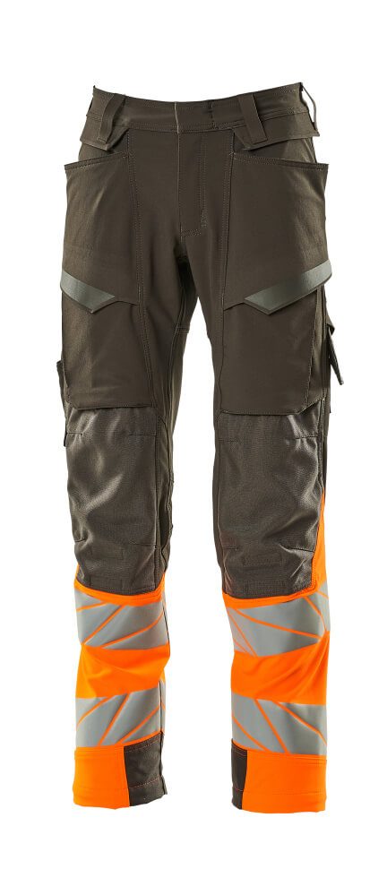 Broek met kniezakken 19179 - 1814 - donkerantraciet/hi-vis oranje