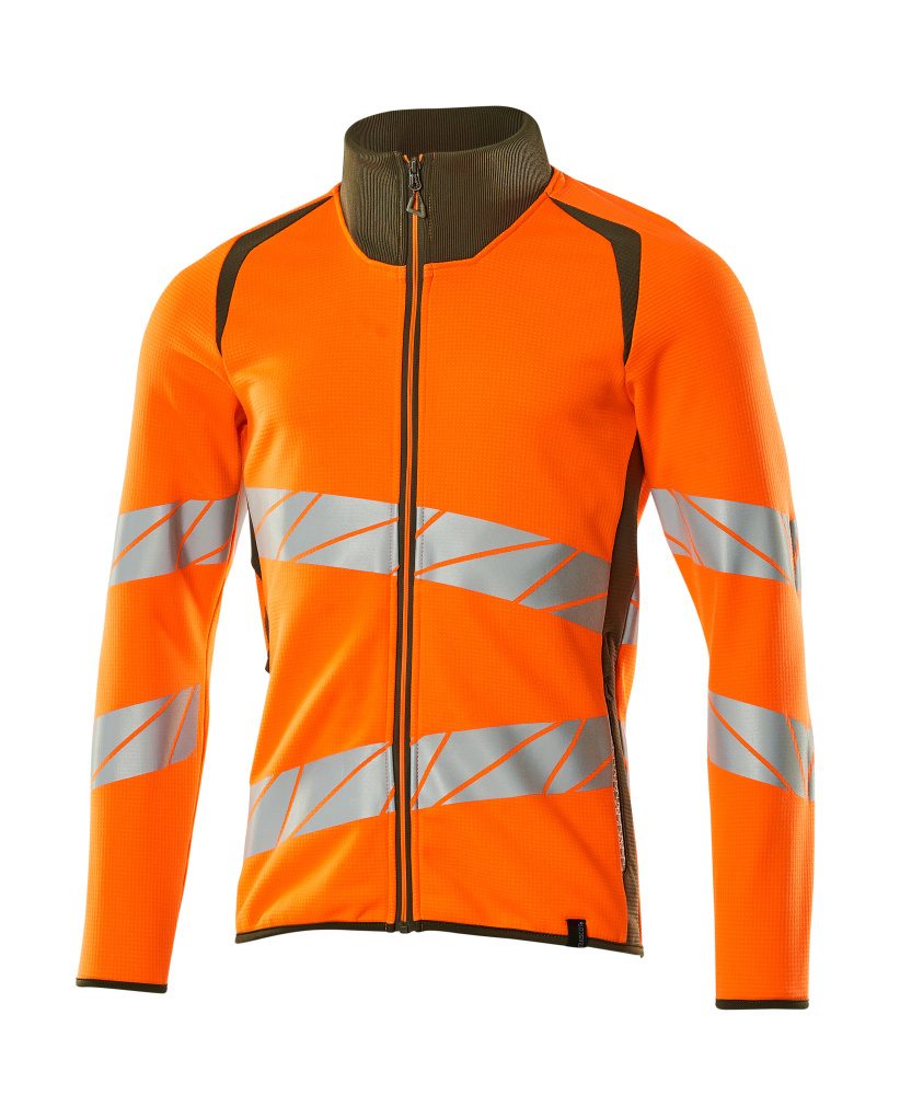 Sweatshirt met rits 19184 - 1433 - hi-vis oranje/mosgroen