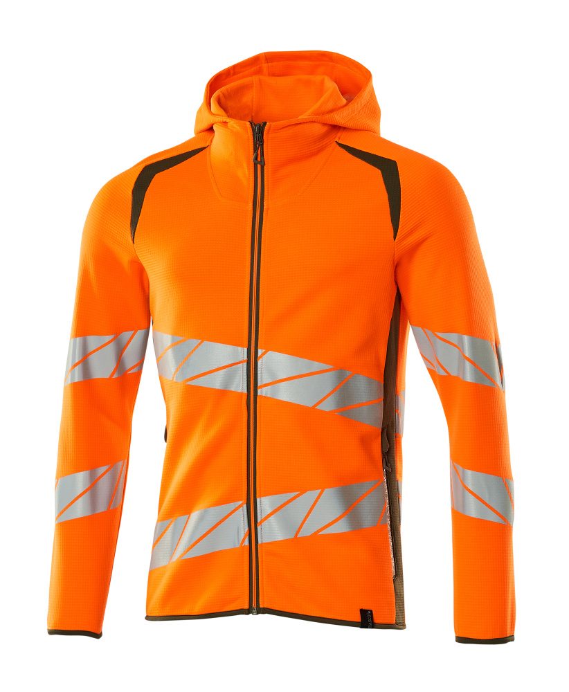 Capuchontrui met rits 19284 - 1433 - hi-vis oranje/mosgroen