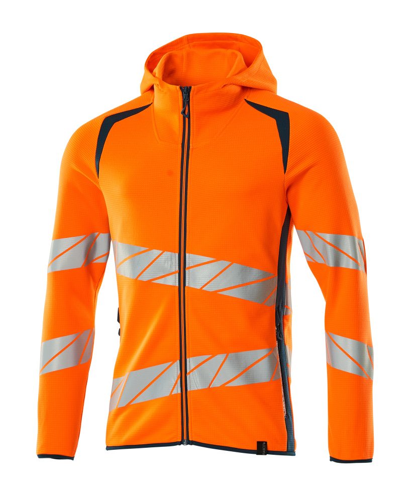 Capuchontrui met rits 19284 - 1444 - hi-vis oranje/donkerpetrol