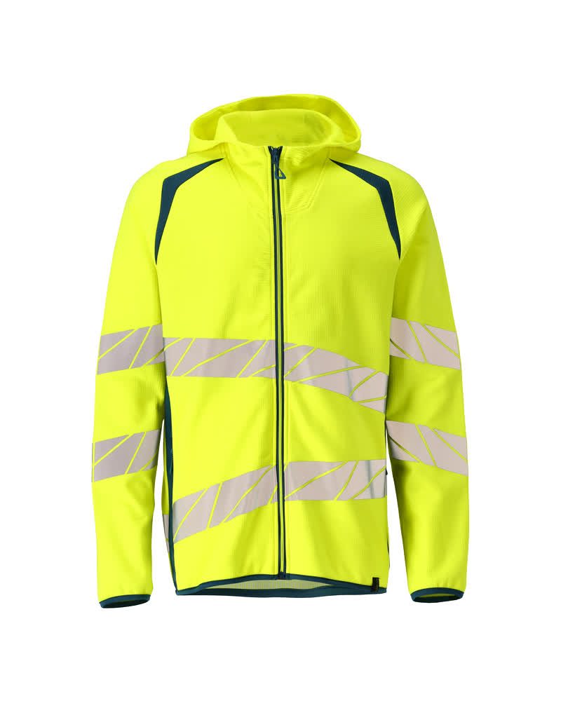 Capuchontrui met rits 19284 - 1744 - hi-vis geel/donkerpetrol