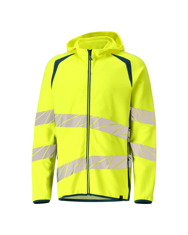 Capuchontrui met rits 19284 - 1744 - hi-vis geel/donkerpetrol