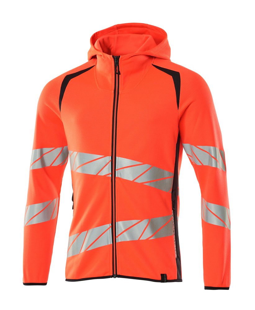 Capuchontrui met rits 19284 - 22210 - hi-vis rood/donkermarine