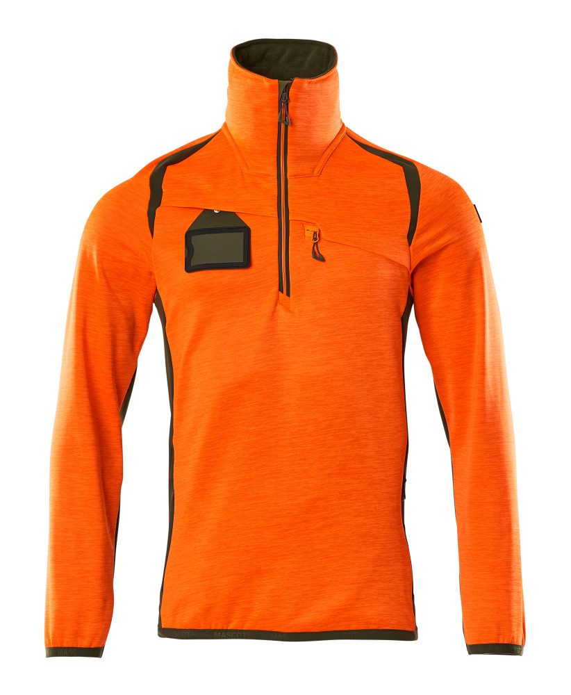 Fleecetrui met rits 19303 - 1433 - hi-vis oranje/mosgroen