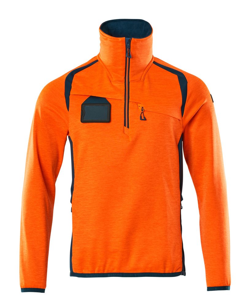 Fleecetrui met rits 19303 - 1444 - hi-vis oranje/donkerpetrol