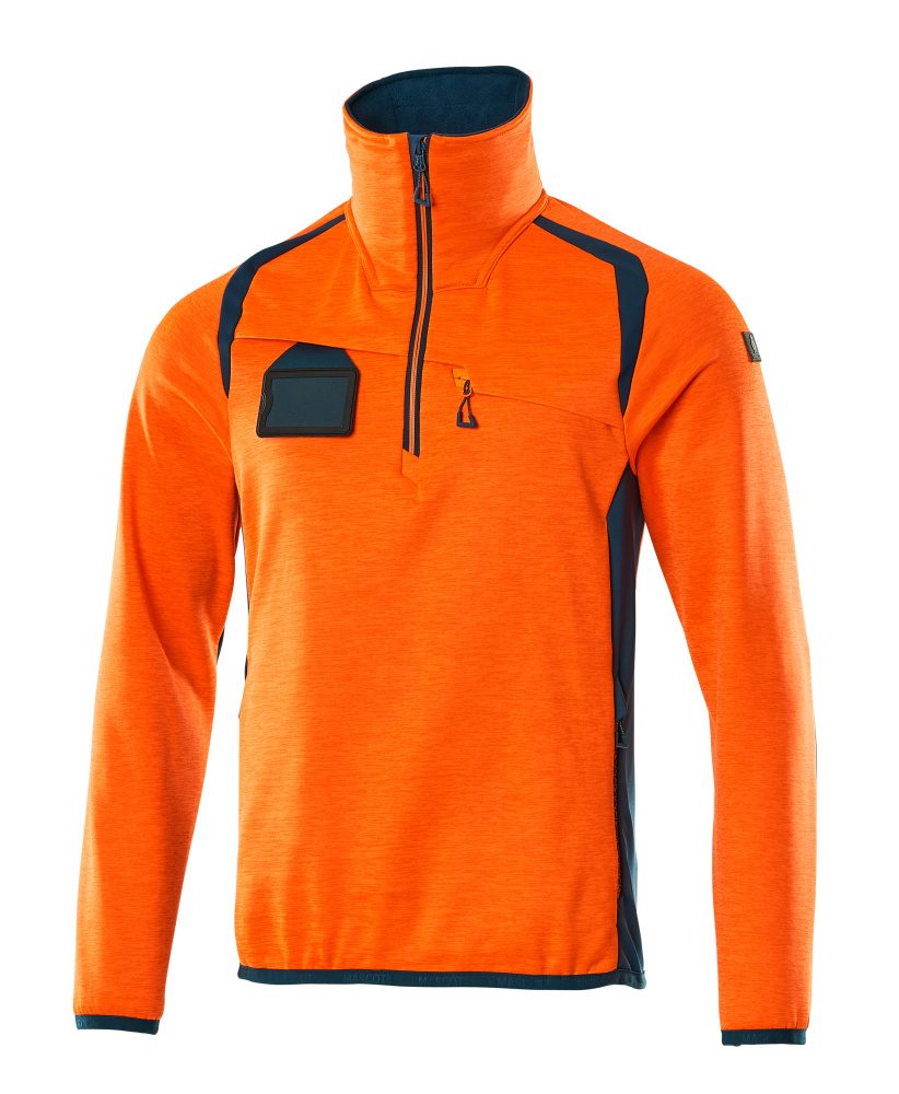 Fleecetrui met rits 19303 - 1444 - hi-vis oranje/donkerpetrol