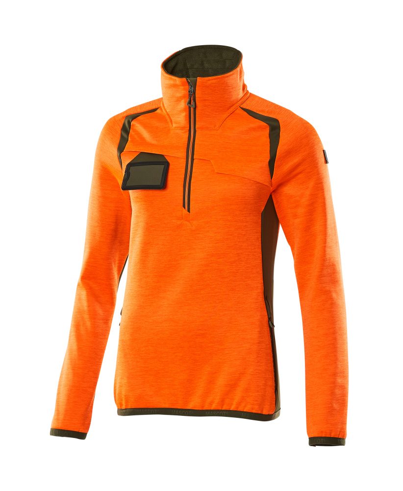 Fleecetrui met korte rits Dames 19353 - Hi-vis Oranje / Mosgroen (1433)