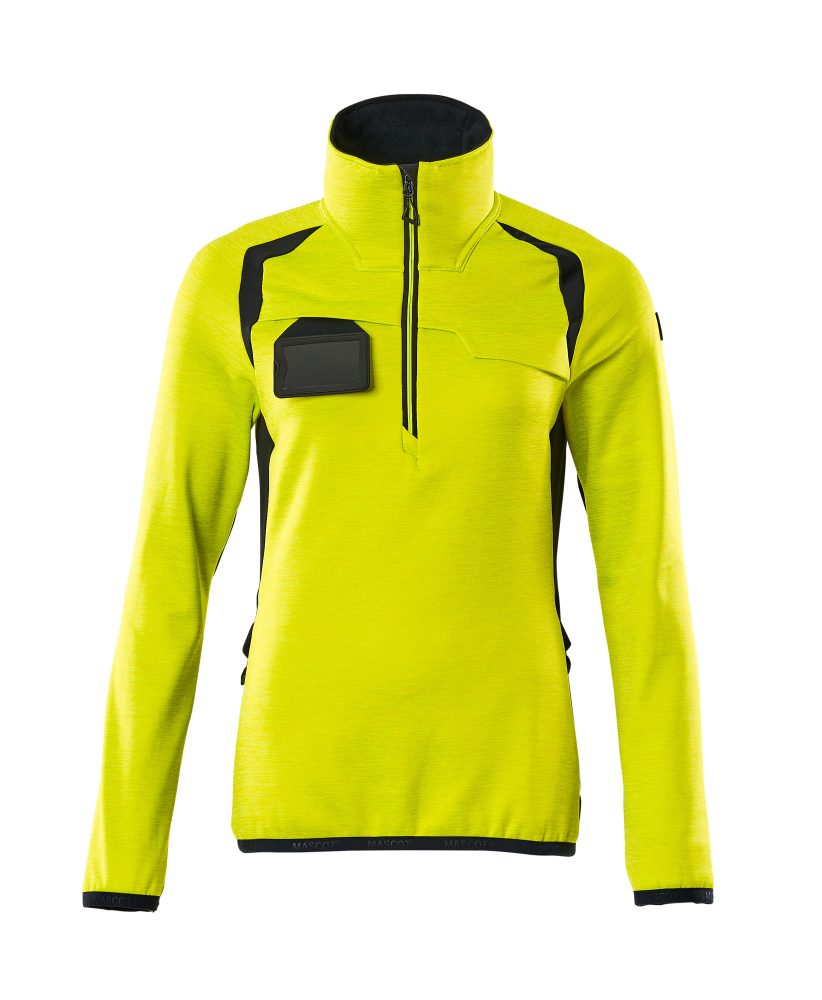 Fleecetrui met korte rits Dames 19353 - Hi-vis Geel / Donkermarine (17010)
