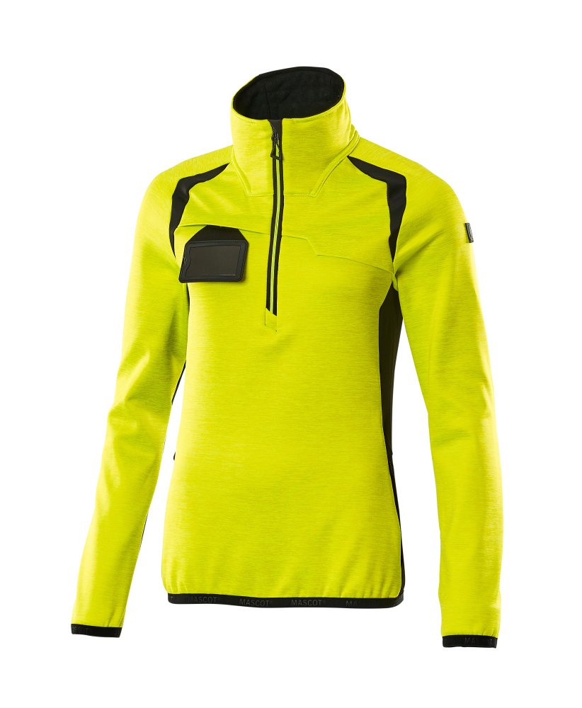 Fleecetrui met korte rits Dames 19353 - Hi-vis Geel / Zwart (1709)