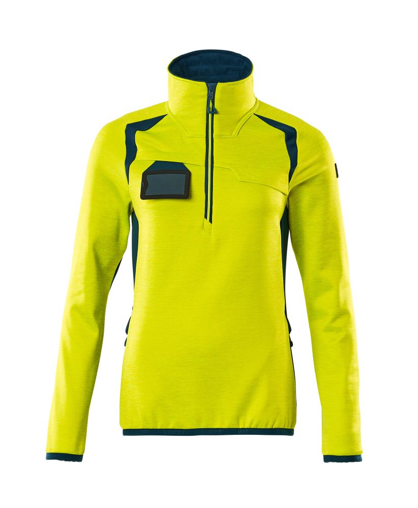 Fleecetrui met korte rits Dames 19353 - Hi-vis Geel / Donkerpetrol (1744)