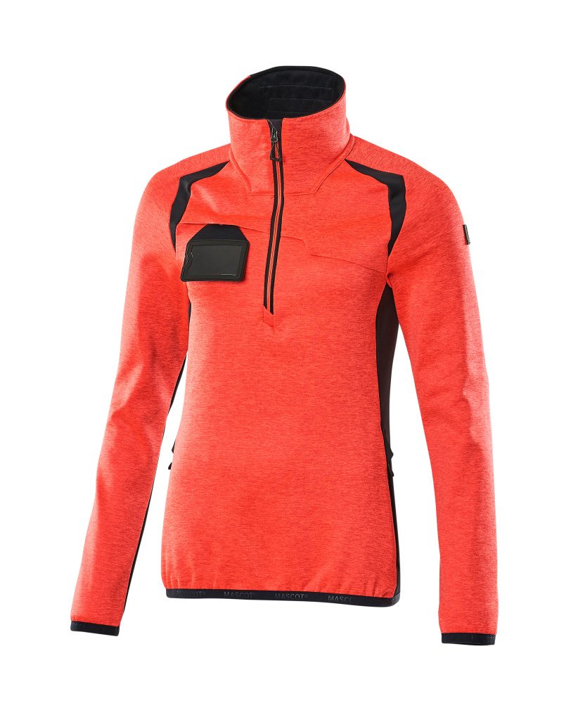 Fleecetrui met korte rits Dames 19353 - Hi-vis Rood / Donkermarine (22210)