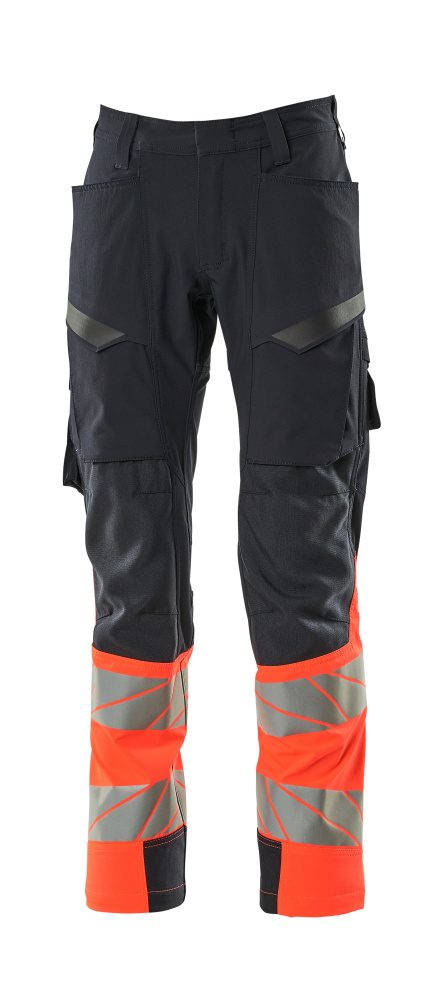 Broek met dijbeenzakken 19379 - Donkermarine / Hi-Vis Rood