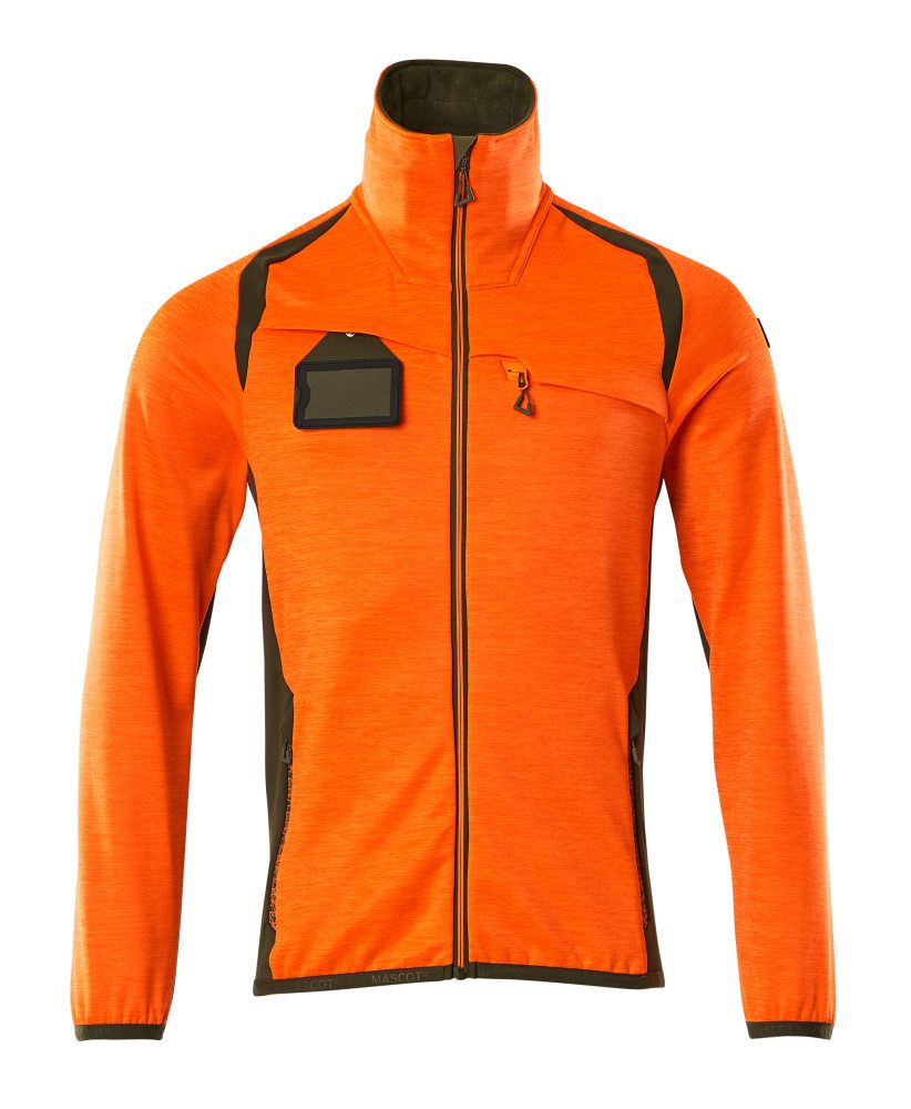 Fleecetrui met rits 19403 - 1433 - hi-vis oranje/mosgroen