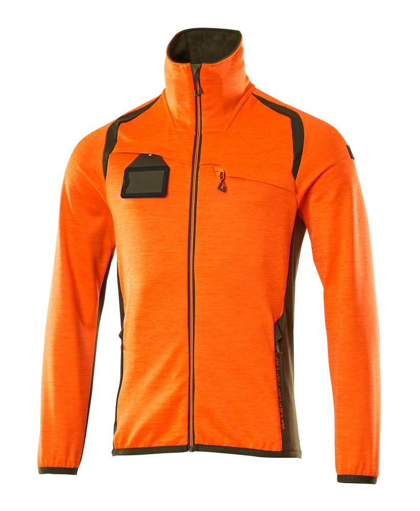 Fleecetrui met rits 19403 - 1433 - hi-vis oranje/mosgroen