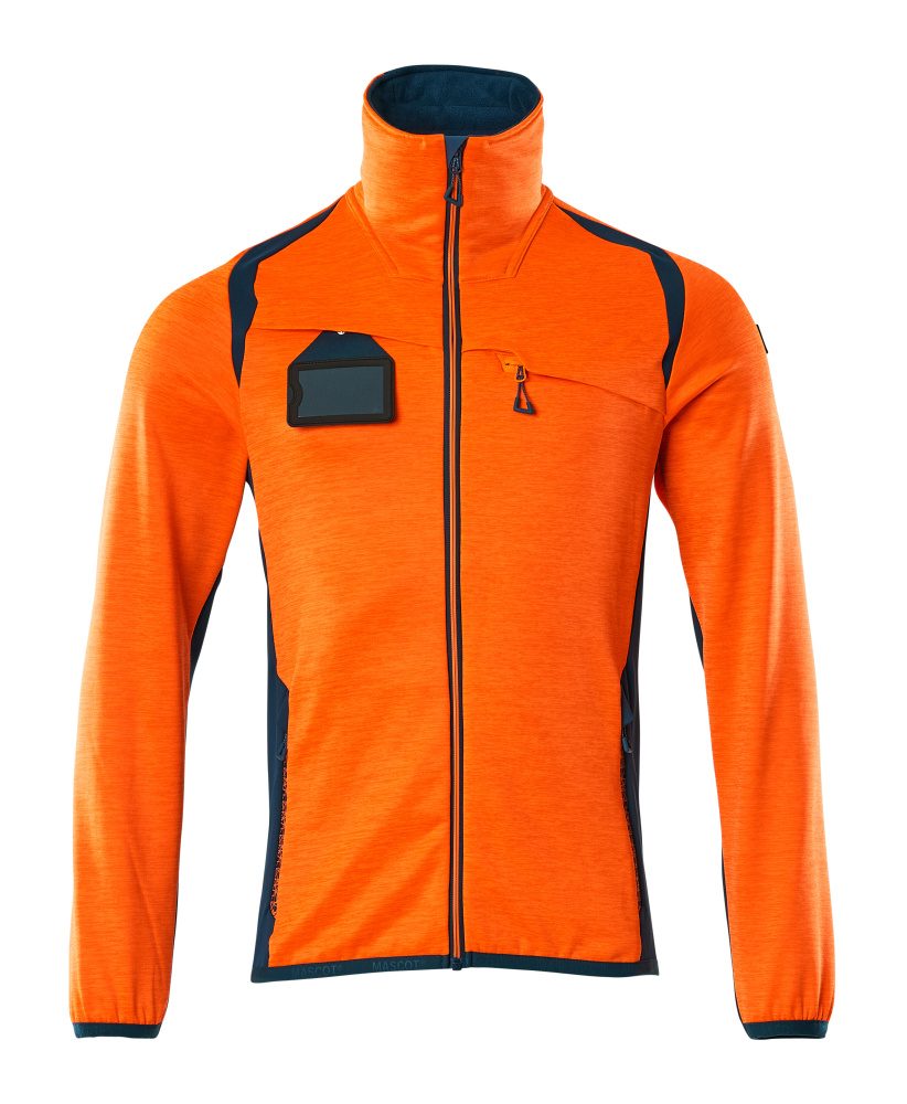 Fleecetrui met rits 19403 - 1444 - hi-vis oranje/donkerpetrol