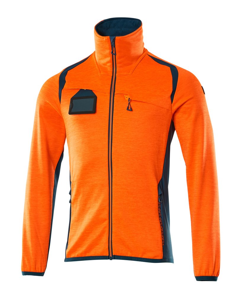 Fleecetrui met rits 19403 - 1444 - hi-vis oranje/donkerpetrol