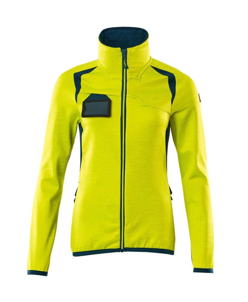 Fleecetrui met rits Dames 19453 - 1744 - hi-vis geel/donkerpetrol