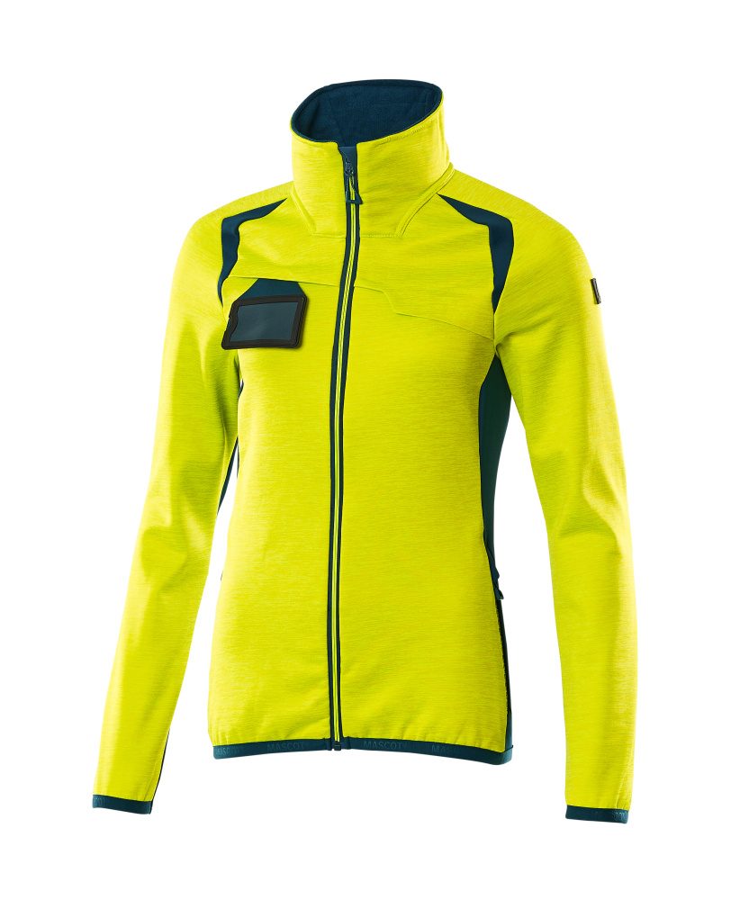 Fleecetrui met rits Dames 19453 - 1744 - hi-vis geel/donkerpetrol