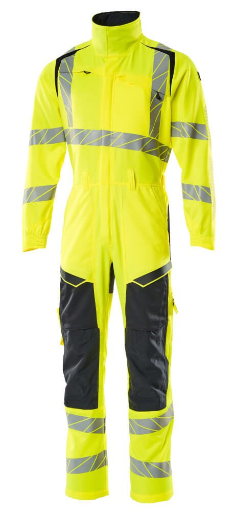 Overall met kniezakken 19519 - 17010 - hi-vis geel/donkermarine