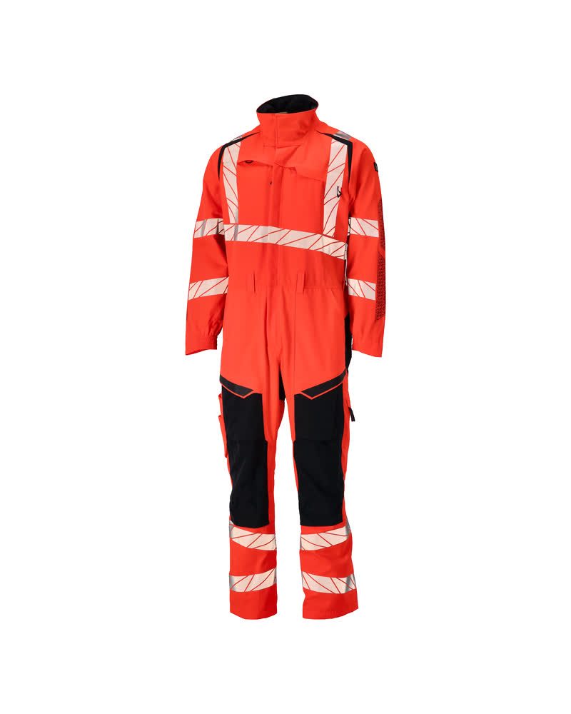 Overall met kniezakken 19519 - 22210 - hi-vis rood/donkermarine