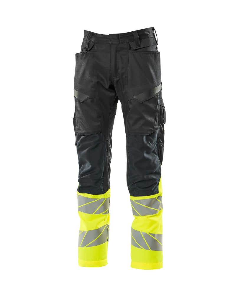 Broek met kniezakken 19679 - 0917 - zwart/hi-vis geel