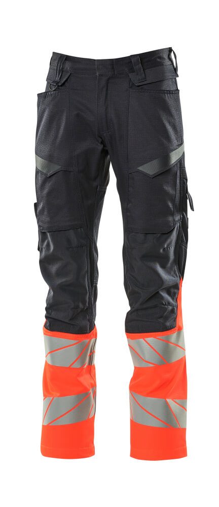 Broek met kniezakken 19679 - 10222 - donkermarine/hi-vis rood