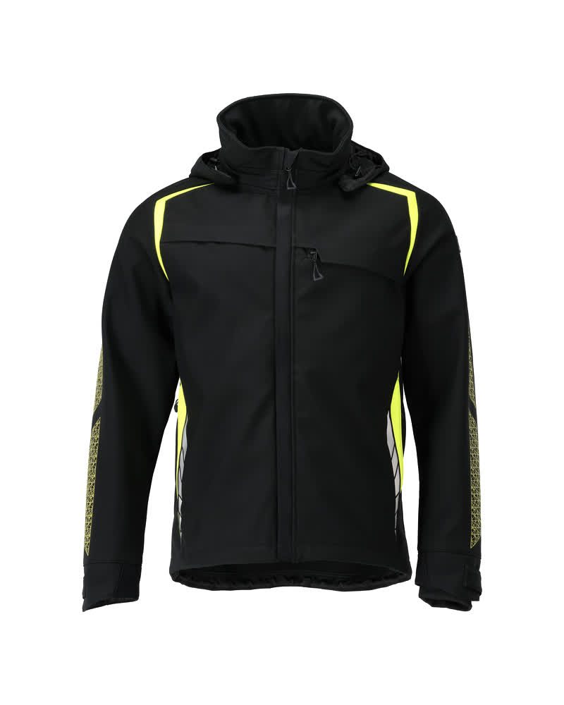 Softshell jas met capuchon 23002 - 0917 - zwart/hi-vis geel