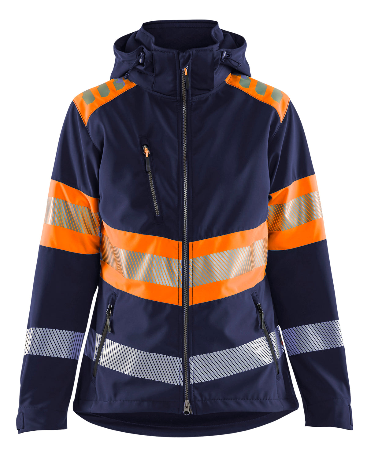 High-Visibility Softshell Jack Dames 4404 - Marineblauw/Oranje