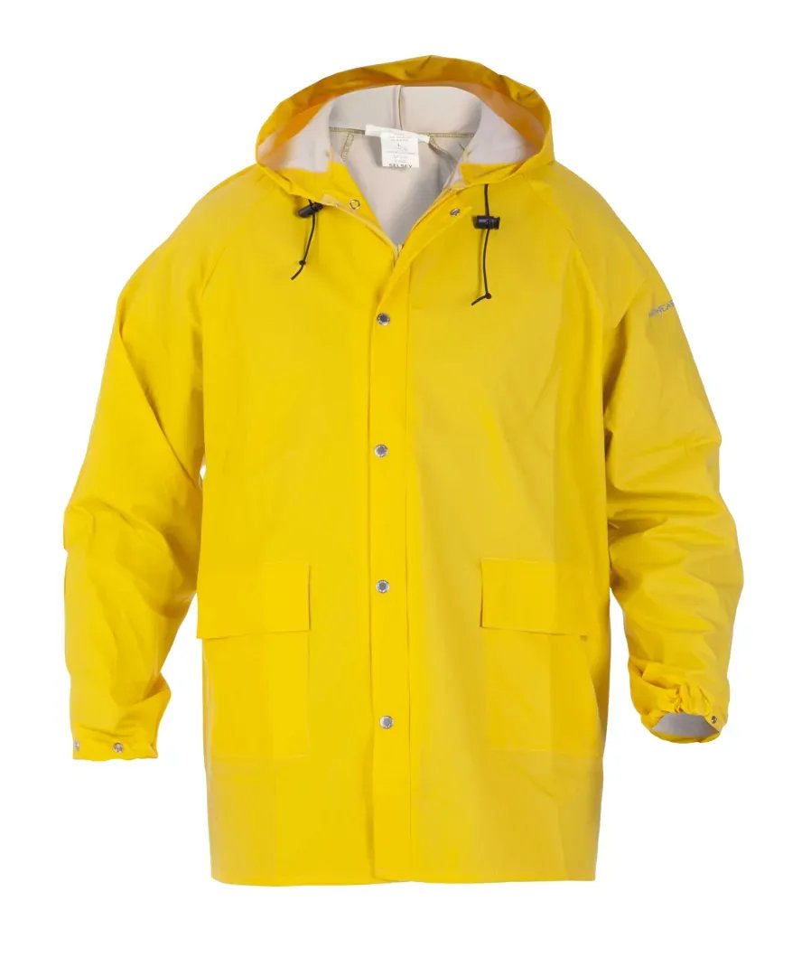 Hydrowear Hydrowear SELSEY Regenjas Gold Regenjas 85cm Ritssluiting met drukknopen Verstelbare elastische mouwen met drukknopen 2 voorzakken met klep Vaste capuchon Okselventilatie 170 grams(+/- 10gr) geel / s,geel / m,geel / l,geel / xl,geel / 2xl,geel / 3xl