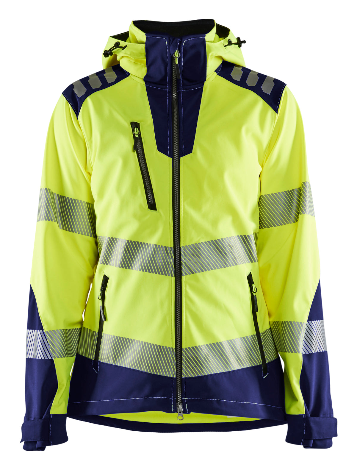 High-Visibility Softshell Jack Dames 4791 - High Vis Geel/Marineblauw