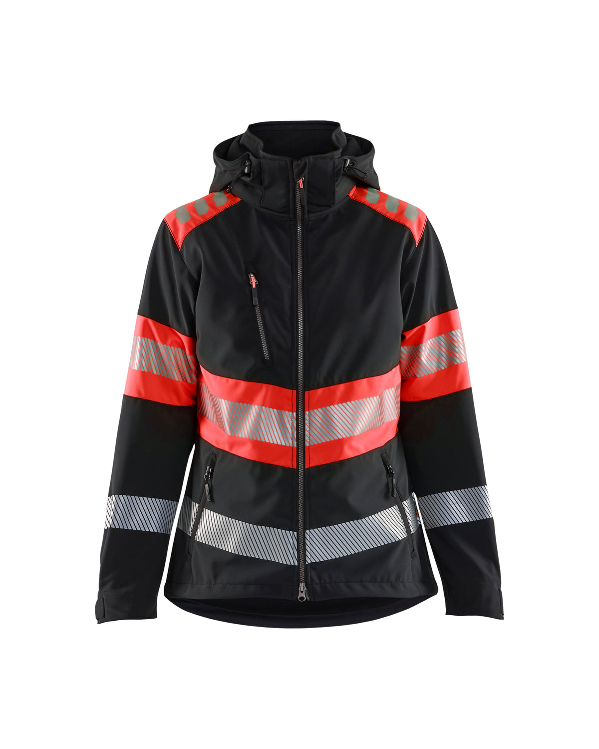 High-Visibility Softshell Jack Dames 4404 - Zwart/High Vis Rood