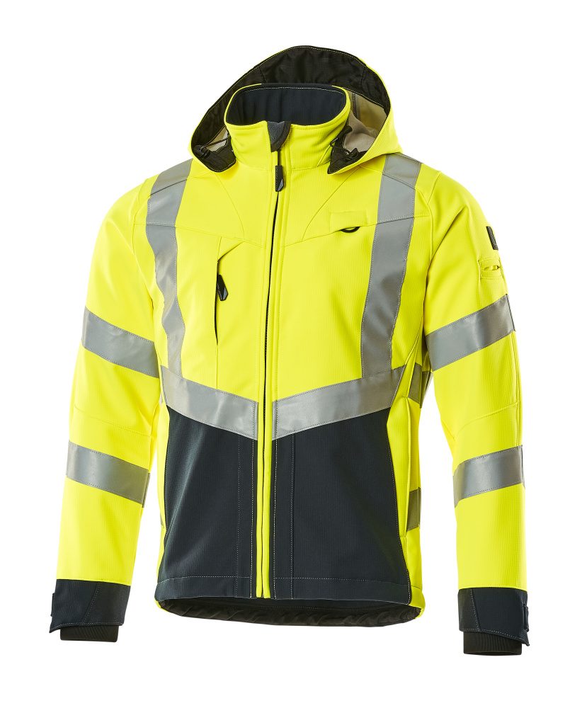 Softshell jas 15502 - 17010 - hi-vis geel/donkermarine