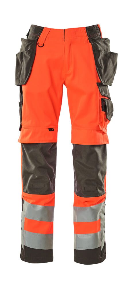 Broek met spijkerzakken 15531 - 22218 - hi-vis rood/donkerantraciet