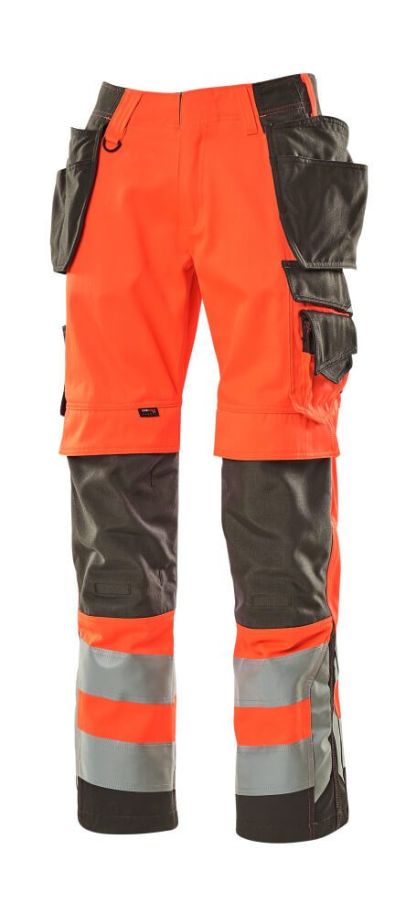 Broek met spijkerzakken 15531 - 22218 - hi-vis rood/donkerantraciet