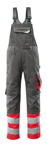 Amerikaanse overall met kniezakken 15669 - 18222 - donkerantraciet/hi-vis rood