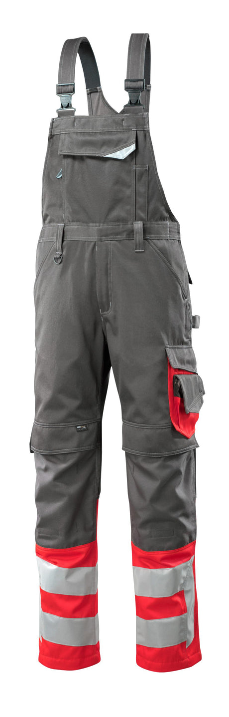 Amerikaanse overall met kniezakken 15669 - 18222 - donkerantraciet/hi-vis rood